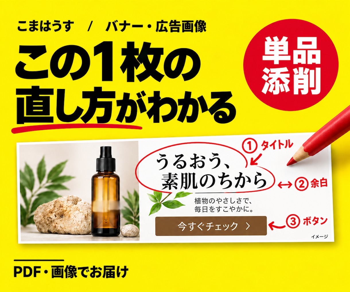 バナー広告画像を理由つきで赤入れ添削します 自作・外注・AI画像の「なんか変」を直す言葉に イメージ1