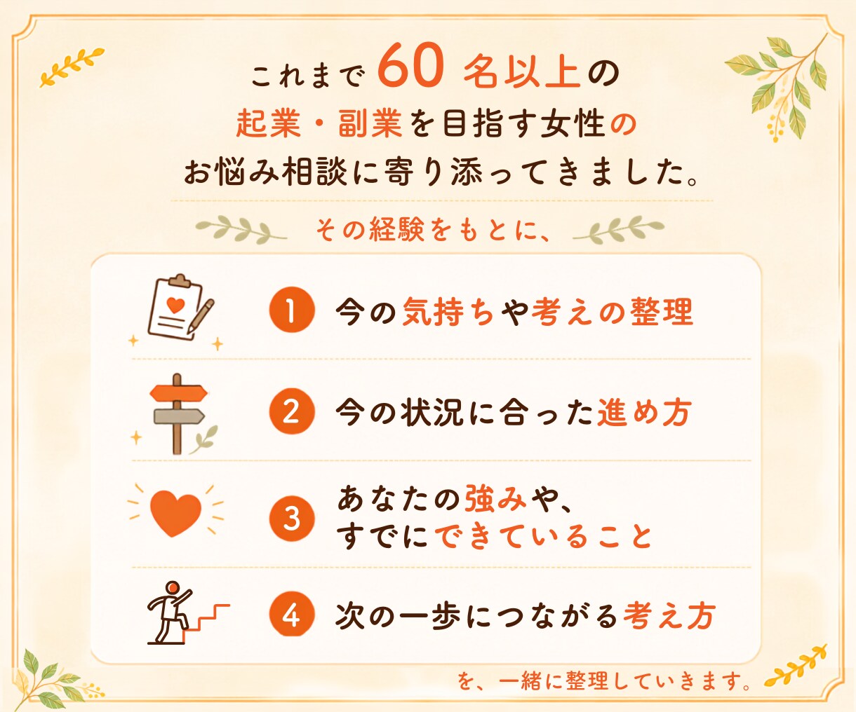 ４０代からの副業。最初の一歩を一緒に整理します 年齢の不安、生活の変化への不安・子育てとの両立など何でもOK イメージ4