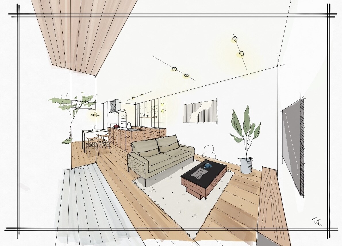 手描きの内観パースを作成いたします 建築士ママが間取りを読み取って理想の暮らしをイメージ化！ イメージ1