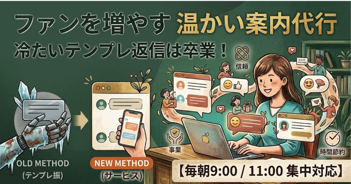 丁寧で温かいチャット・メッセージ案内します 冷たいテンプレ脱却！丁寧な案内であなたのサービスの信頼度UP イメージ1