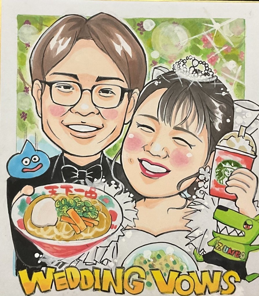 結婚祝い・ウェルカムボードに手描き似顔絵描きます 水彩手描き似顔絵♡おまかせ背景無料！！送料込み イメージ8