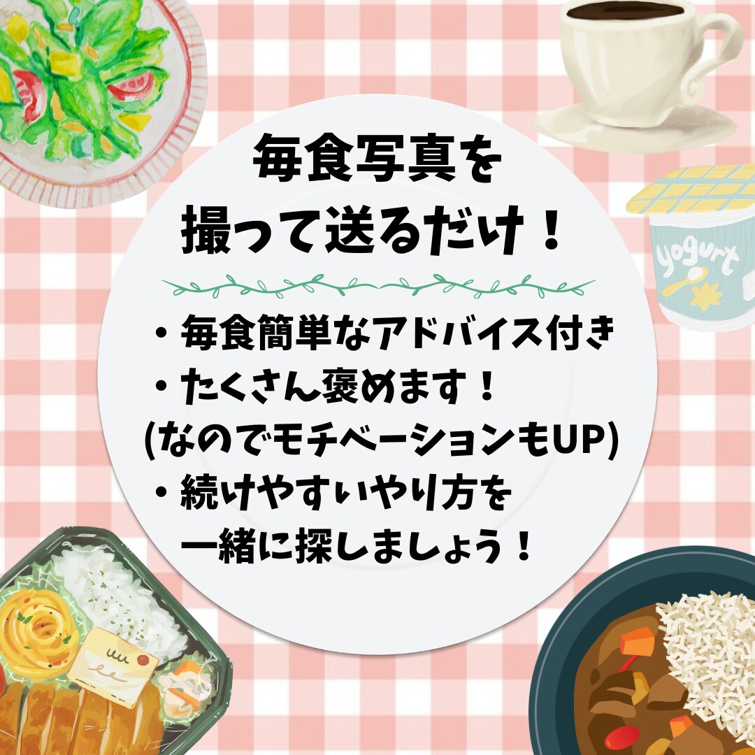 管理栄養士が食事記録の習慣化お手伝いします 食べた食事を写真で送る！まずは3食×3日間やってみましょう♪ イメージ2