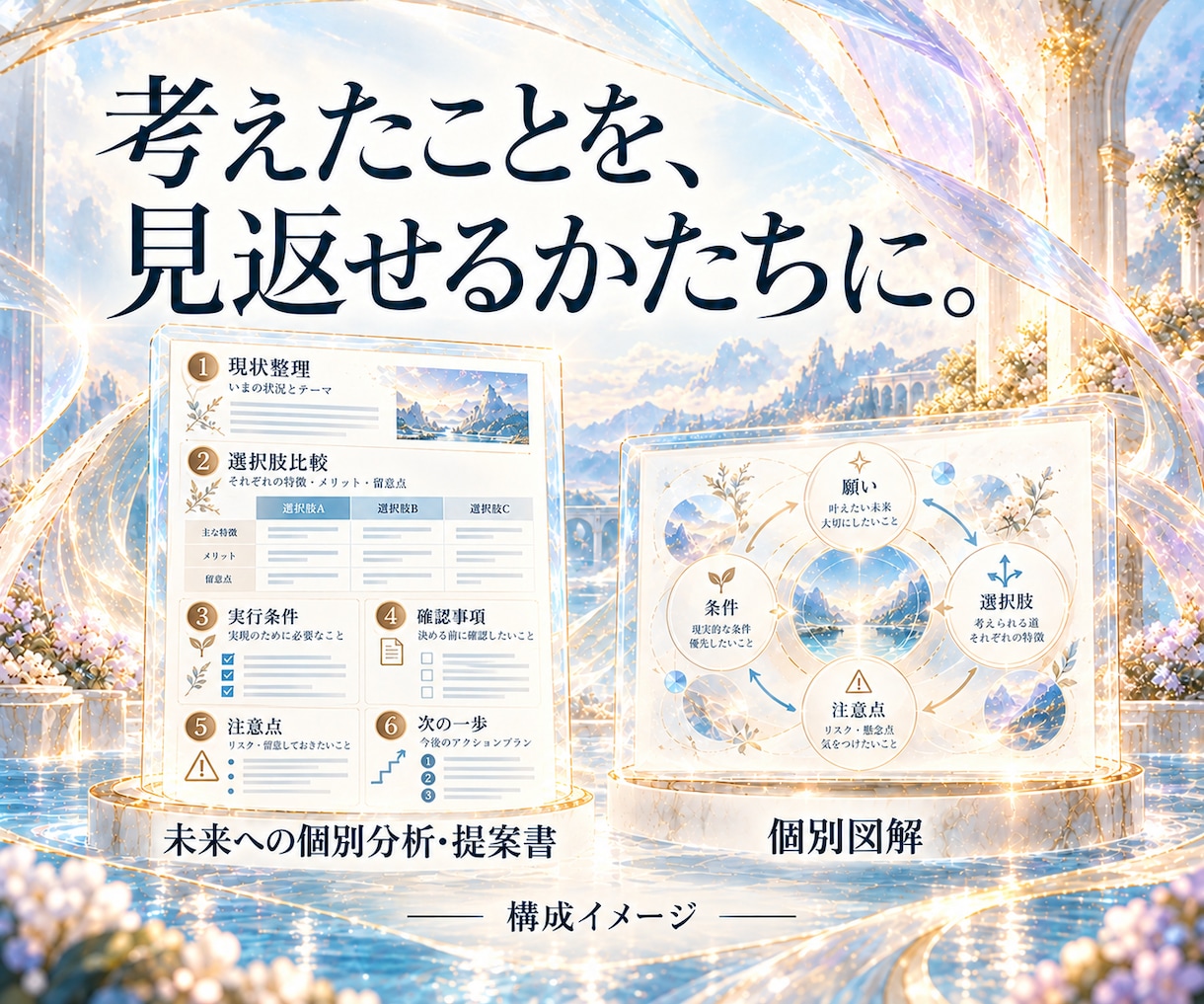 仕事・副業・起業・生き方の選択肢を個別に提案します 願いと迷いを整理し、納得できる未来地図を一緒に描きます イメージ5