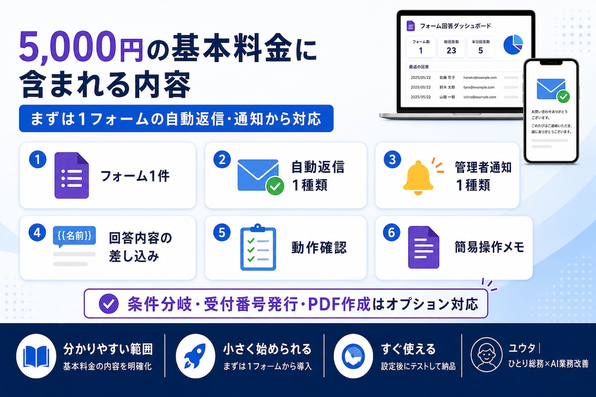Googleフォームの受付を自動化します 自動返信＋管理者通知まで設定します イメージ3