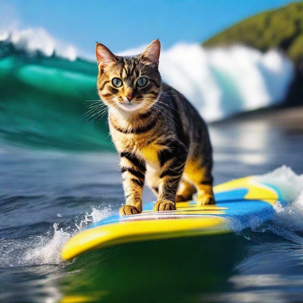 可愛いねこの画像を売ります サーフィンしている可愛い猫、5枚。 イメージ3