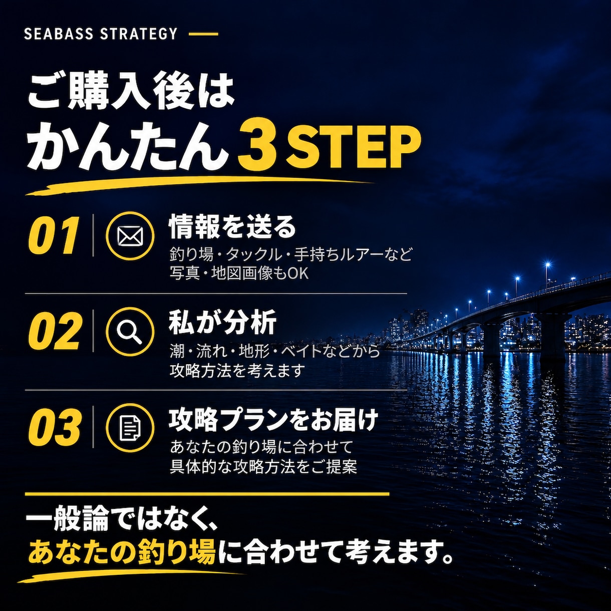 あなたの釣り場を分析！シーバス攻略プランを作ります 40年以上の経験から、ポイント・潮・ルアーなどを個別提案 イメージ2