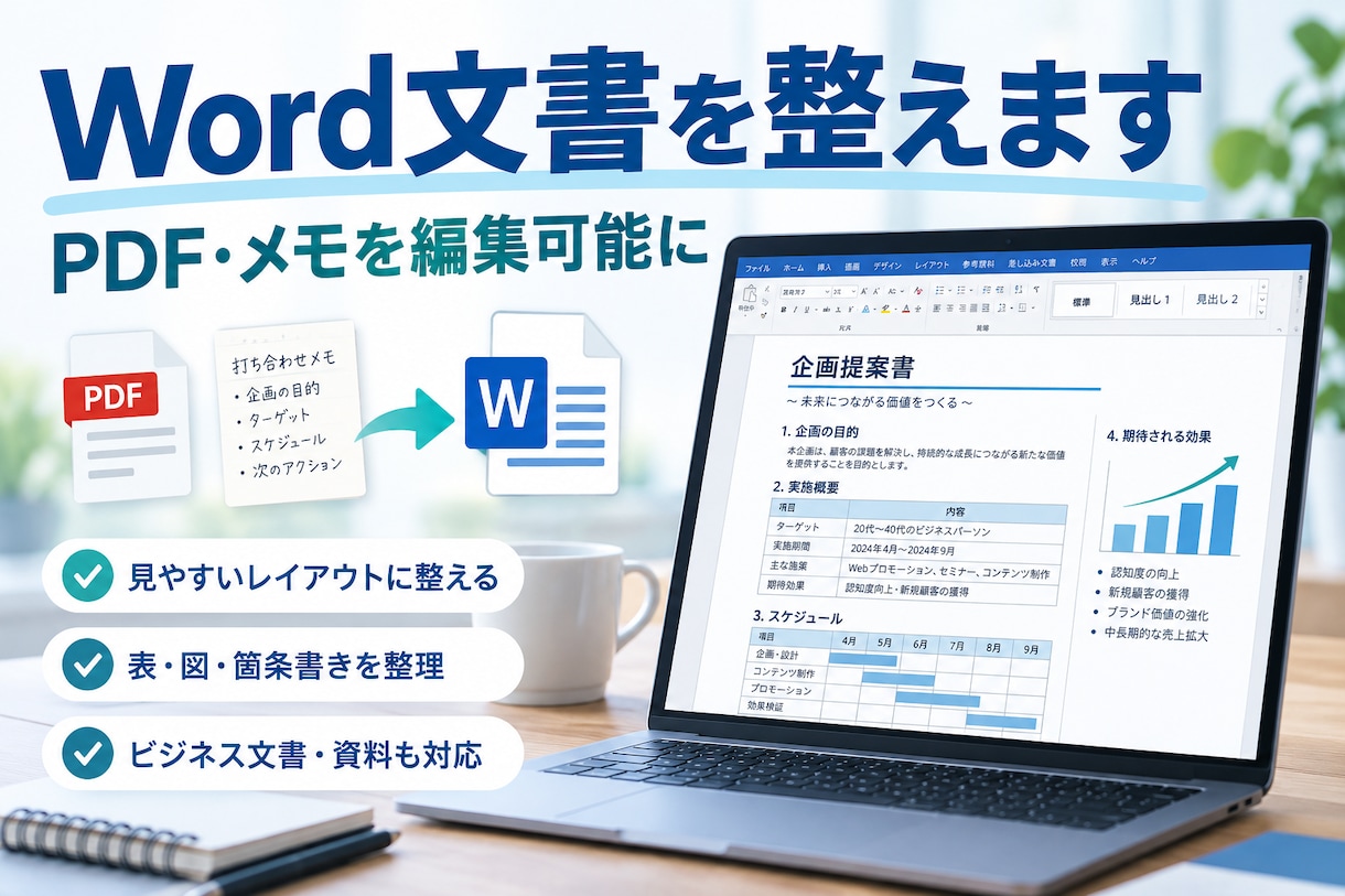 Word文書を整えますます PDFやメモを編集可能なWordに整えます イメージ1