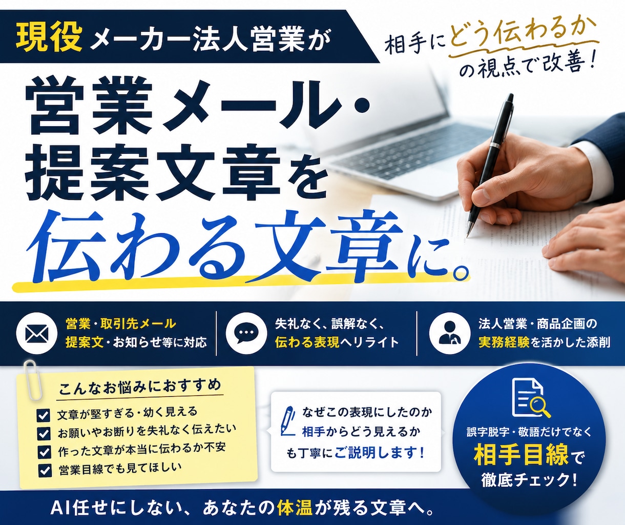 営業メール・提案文章を添削します 現役メーカー法人営業が伝わる文章にして気持ちを届けます。 イメージ1