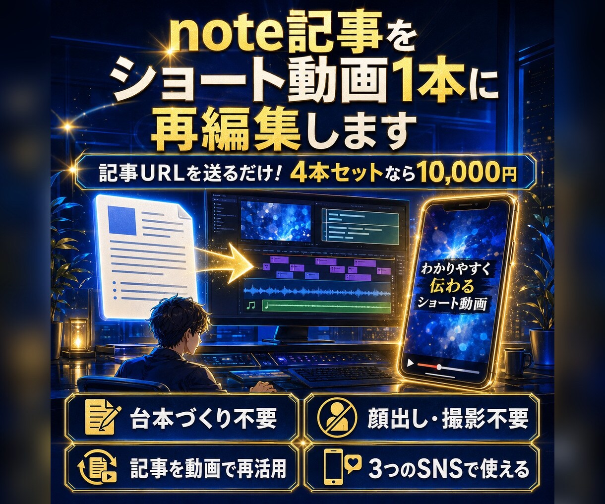 note記事をショート動画に再編集します 記事URLを送るだけ！台本・字幕・AI音声・BGM込み イメージ1