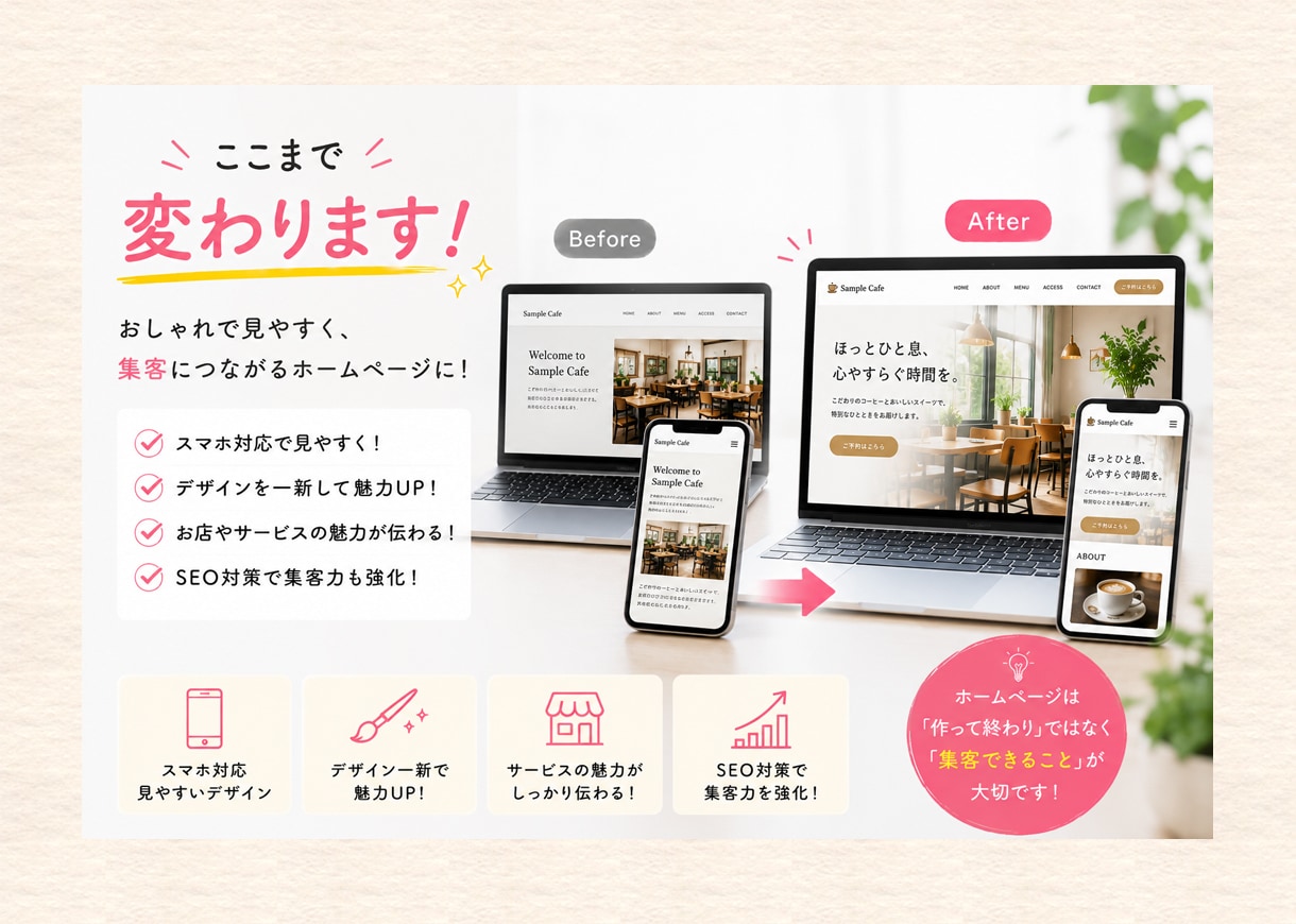 3万円でOK！ ホームページ作成します かんたん 低予算 お洒落 ホームページ Webサイト制作 イメージ5