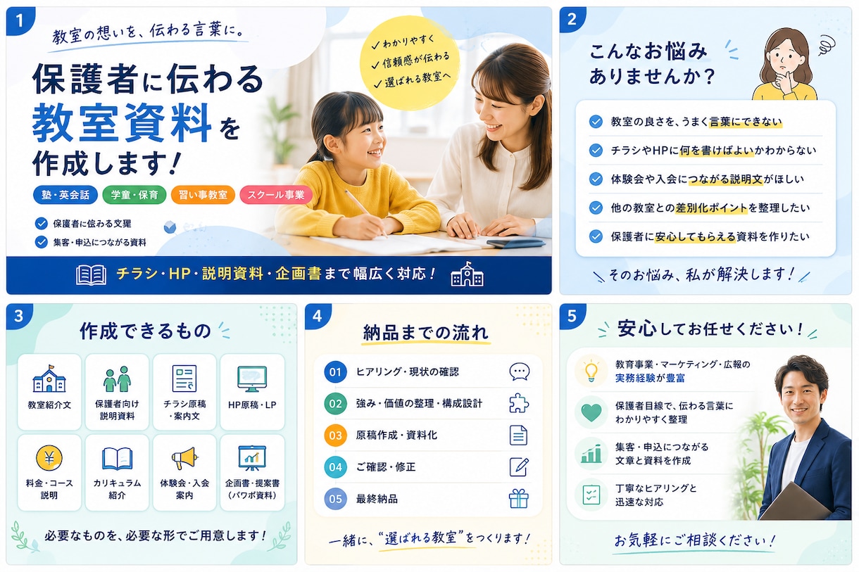 教育サービスの内容をわかりやすく整理します 保護者向け・チラシ原稿・HP文章・サービス資料まで対応します イメージ2