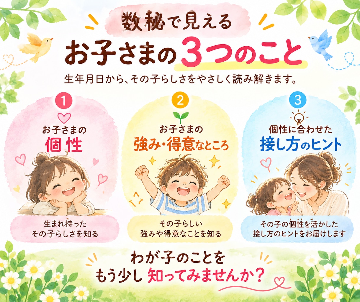 数秘でお子さまの「その子らしい強み」を見つけます 個性や得意を知って、その子らしさを伸ばすヒントをお届けします イメージ3