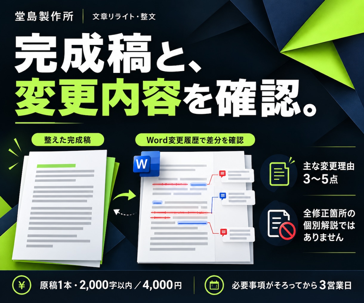 伝えたいことが伝わる文章にリライトします 2,000字以内の文章を整え、完成稿と変更理由をお届け イメージ10