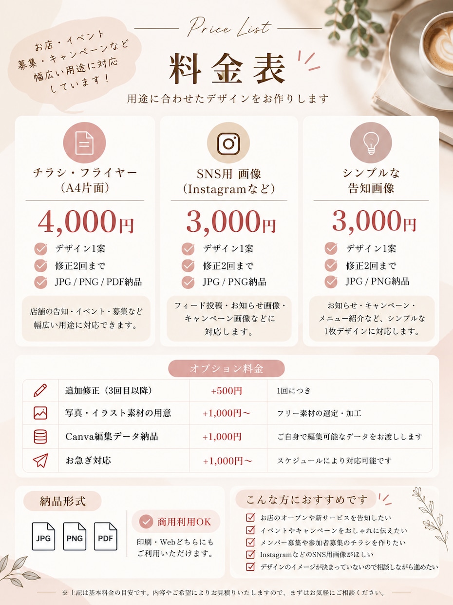お店・イベント・募集などのチラシ・画像を作成します 伝わるデザインで想いをカタチに イメージ2
