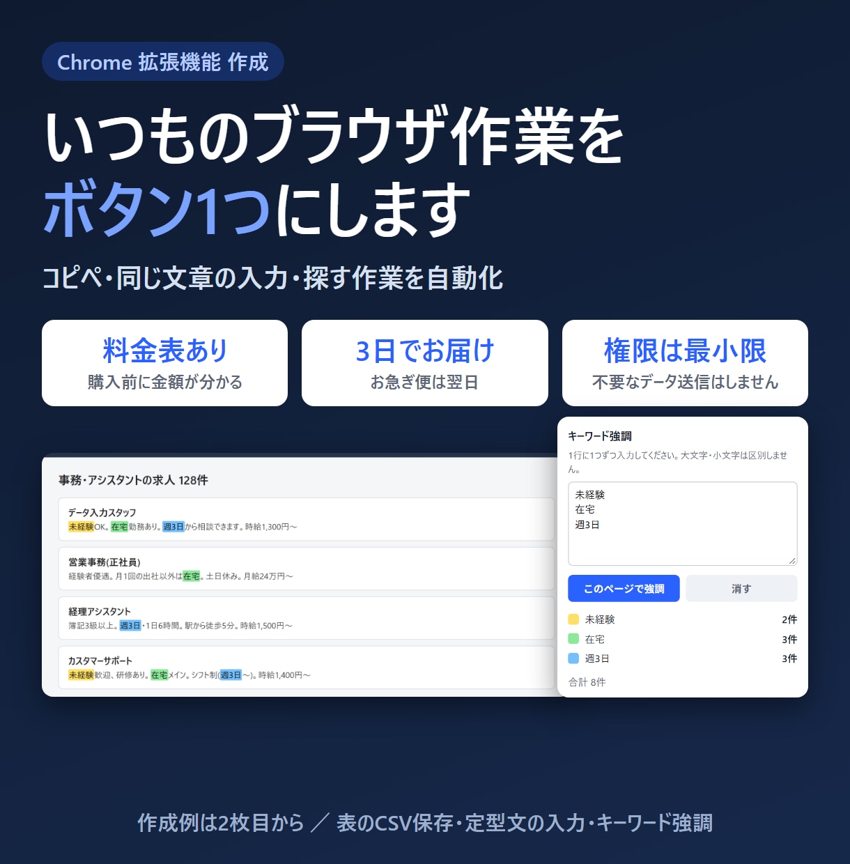 Chrome拡張機能でブラウザ作業を自動化します 料金表で事前に金額が分かる｜コピペ・入力・検索を楽に イメージ1