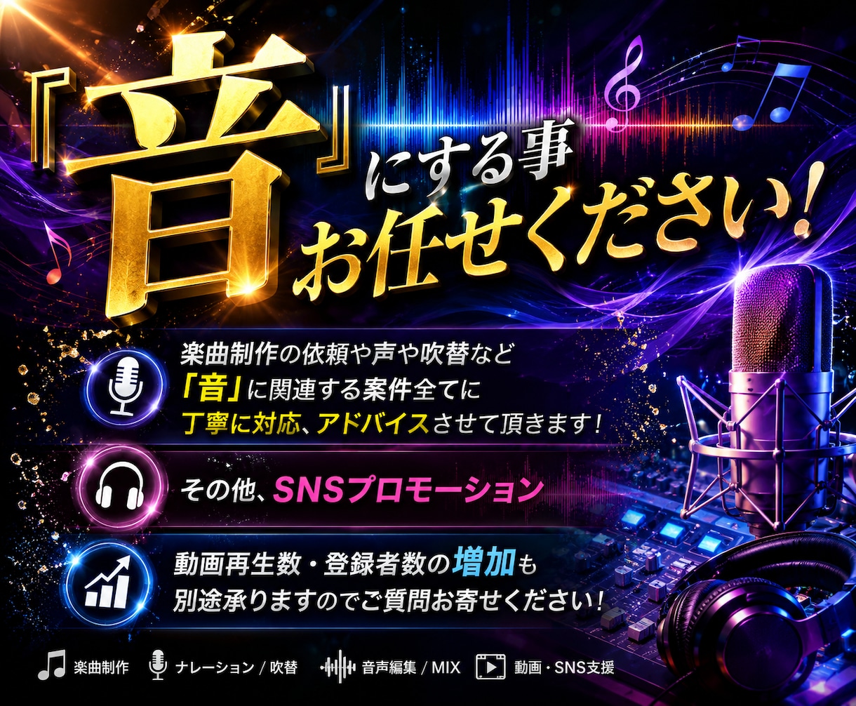 音に関する事承ります 楽曲、音声、制作から加工まで何なりとご相談下さい！！ イメージ1