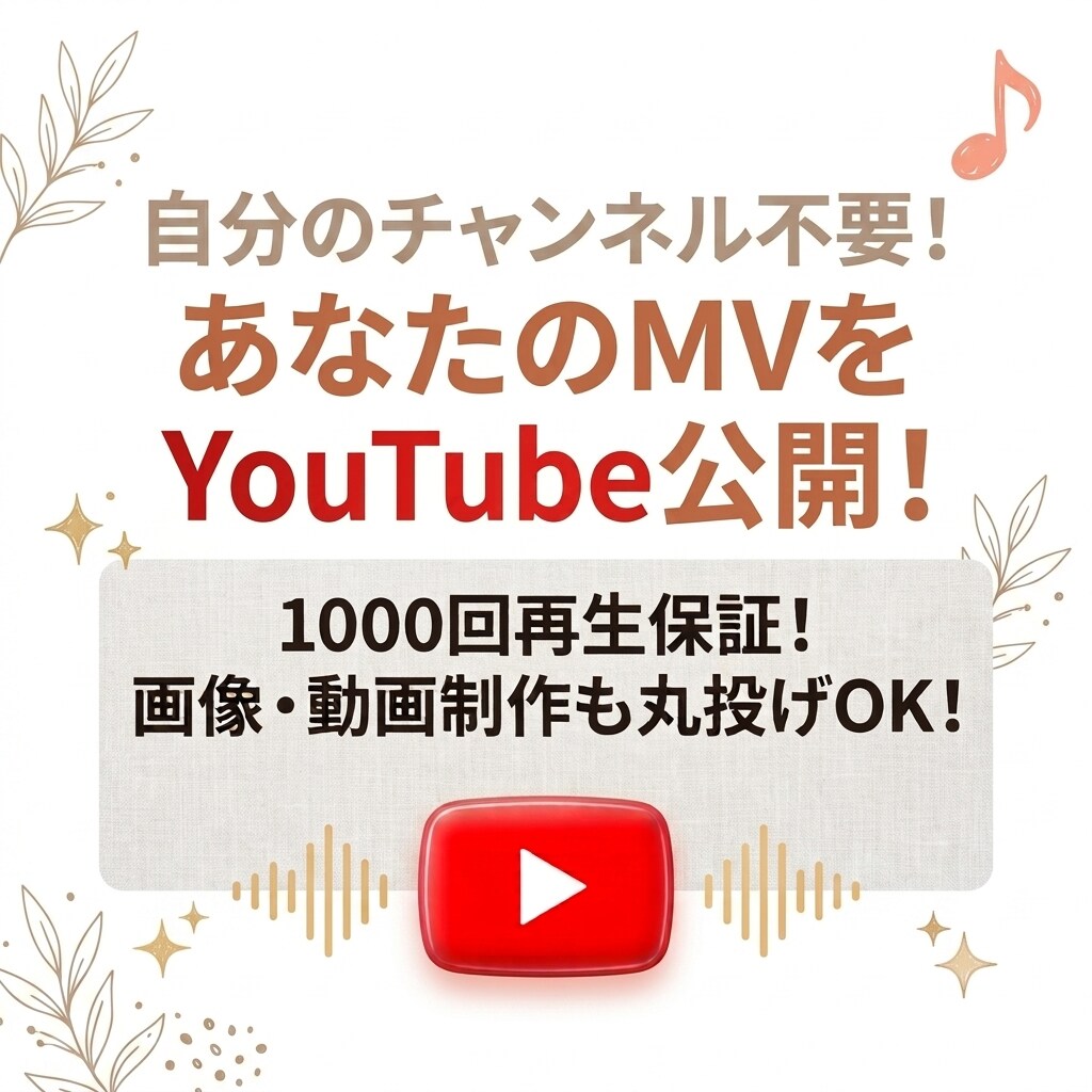 貴方のMVをYouTube投稿＆1000再生します YouTubeチャンネルがなくてもOK！動画公開代行します！ イメージ1