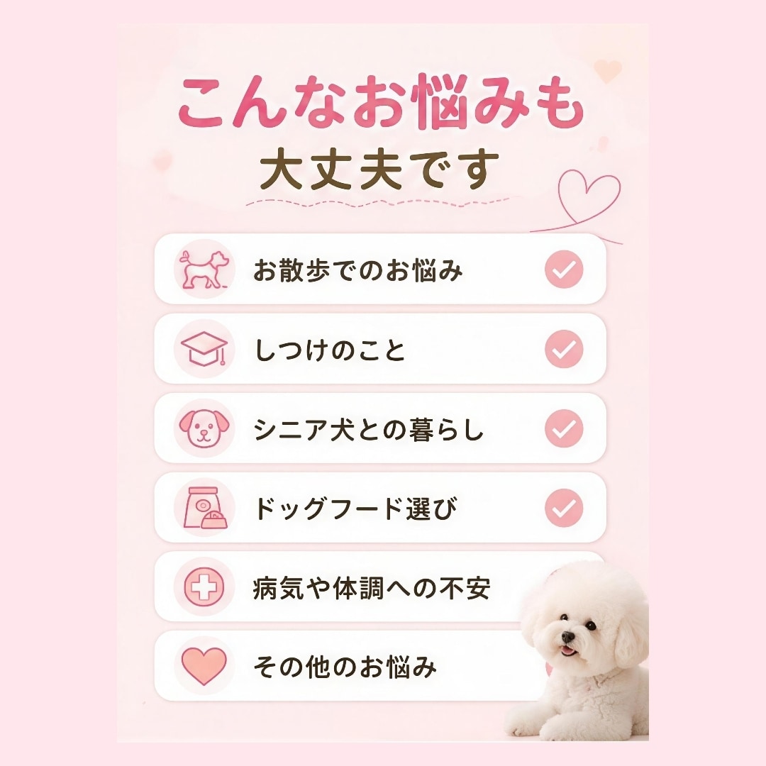愛犬のお悩みに寄り添い、一緒に考えます どんな小さなお悩みでもお気軽にご相談ください イメージ3