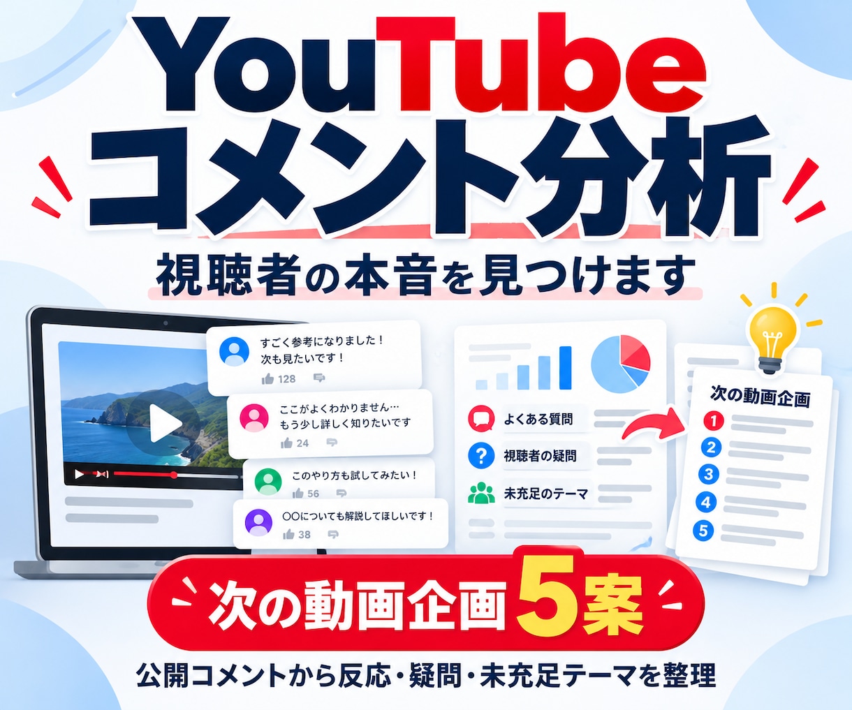 YouTubeコメントから次の企画を提案します コメント分析で視聴者の本音と次の企画を見つけます イメージ1
