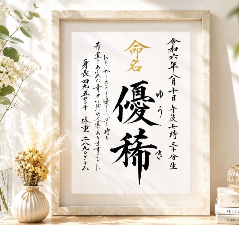 願いを込めたメッセージ入り毛筆本格的命名書作ります 大切なお子様への思いを添えてご誕生の記念に美しい毛筆命名書を イメージ1