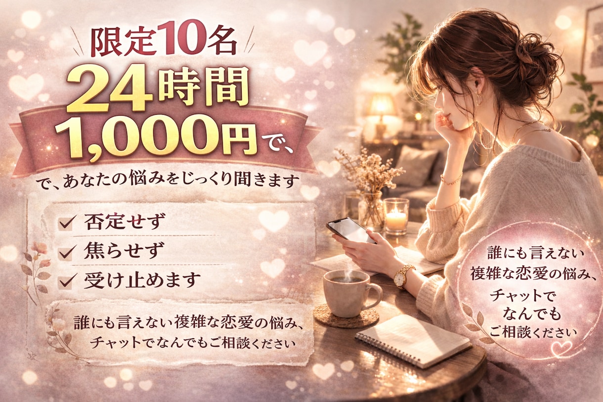 既婚者との恋、不安・苦しい気持ちを聞きます 誰かにすぐ相談したい、そんなとき寄り添います。 イメージ1