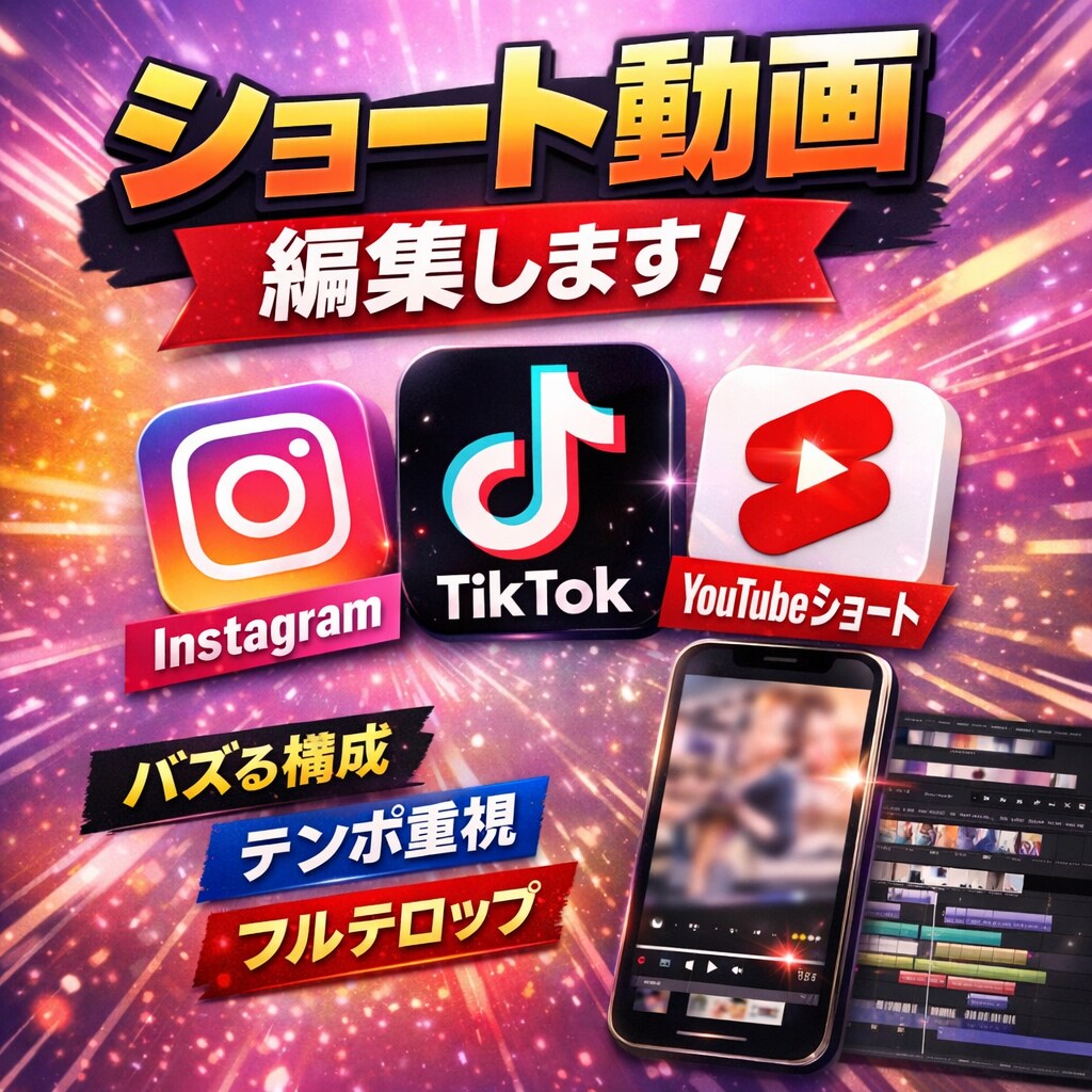 バズを狙うショート動画編集します 「ただの編集」じゃなく、 最後まで見られる動画に仕上げます。 イメージ1