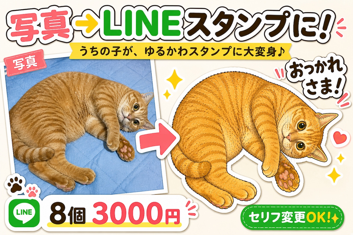 写真からゆるかわLINEスタンプ用イラスト作ります うちの子がかわいいスタンプに大変身♪ イメージ1
