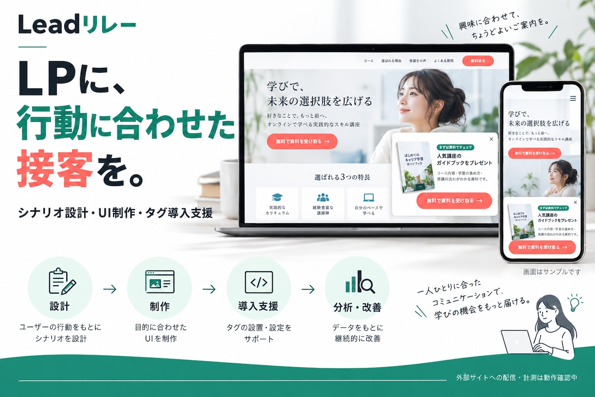LPの接客UI制作とタグ導入を支援します ハーフモーダル・バナーで閲覧行動に合う案内を イメージ1