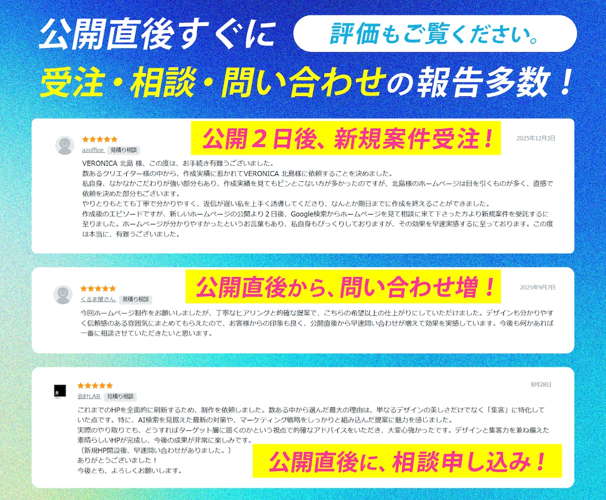 戦略から作る総合力の高い集客に強いHPを制作します SEO1位多数×AI検索も強い｜成果報告多数の集客に強いHP イメージ3