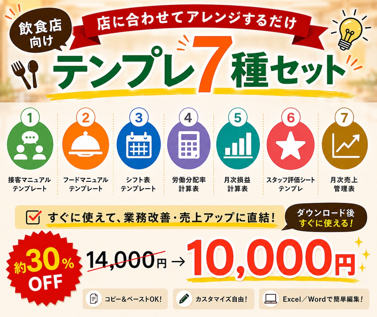飲食店経営向け　テンプレートまとめ売りします マニュアル、管理表のテンプレート　７種類になります イメージ1