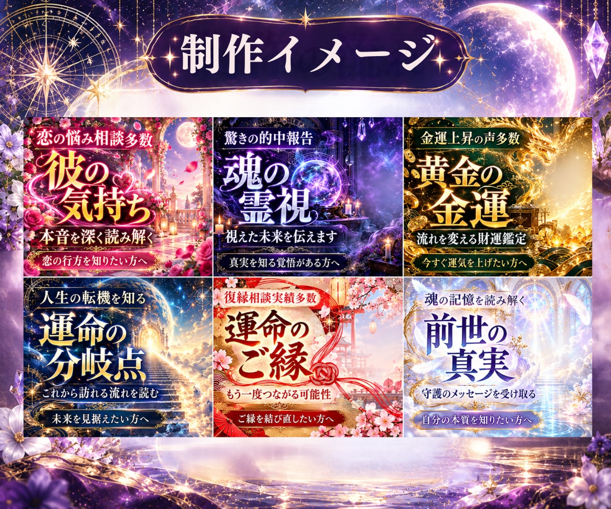 占い・スピ系 世界観が伝わるココナラサムネ作ります スピリチュアル/サムネイル/タロット/ヒーリング/画像制作 イメージ5