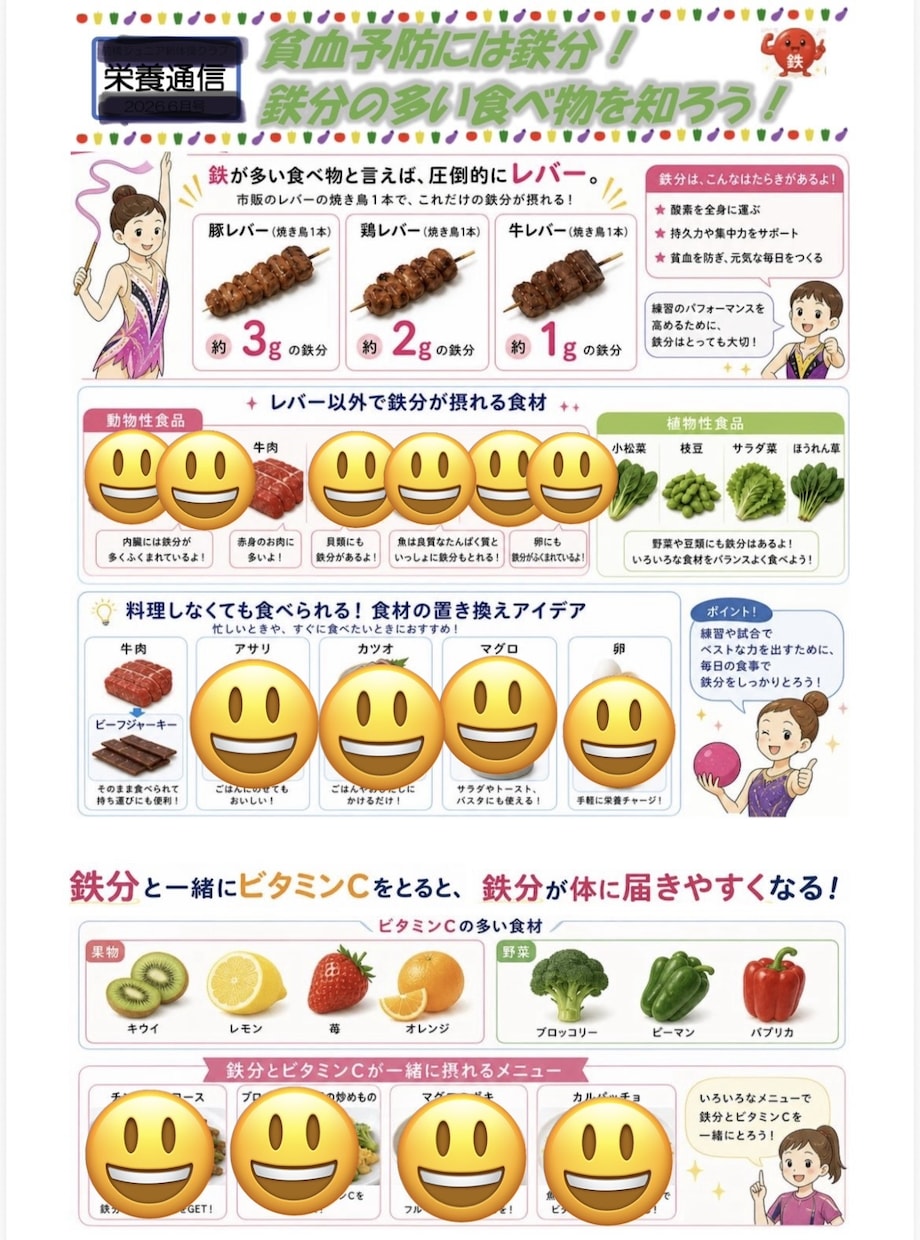 キッズアスリートのための、栄養通信発行します 鉄・カルシウム補給、補食などお便り形式で情報提供します。 イメージ1