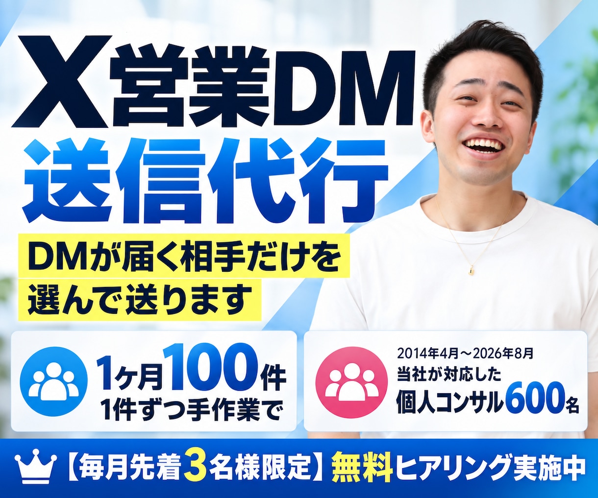 Xで営業DMを送り商談を獲得します 1ヶ月100件｜DMが届く相手を選んで1件ずつ送ります イメージ1
