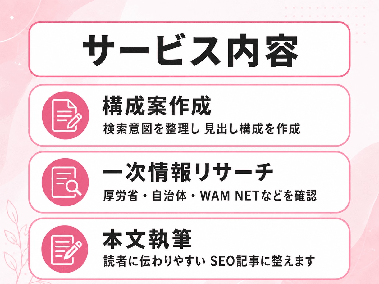 障害福祉分野のSEO記事を構成から執筆します 元B型職員がWebで検索される記事を作成｜1文字1円 イメージ2
