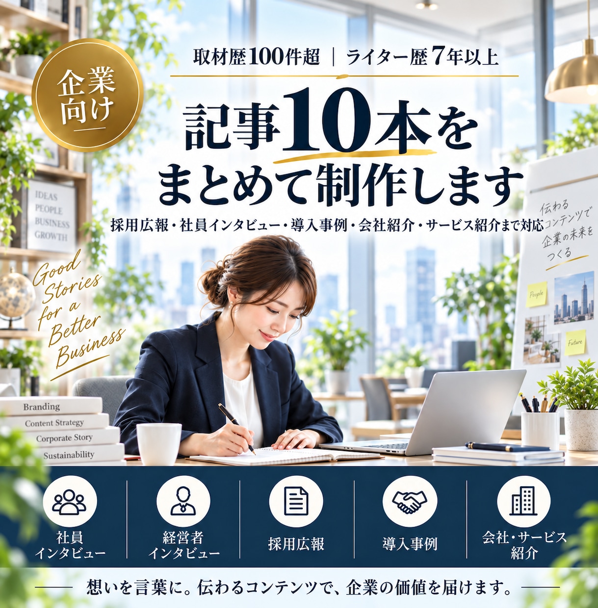企業向け記事10本をまとめて制作します 採用広報・社員インタビュー・導入事例・ 会社紹介まで一括対応 イメージ1