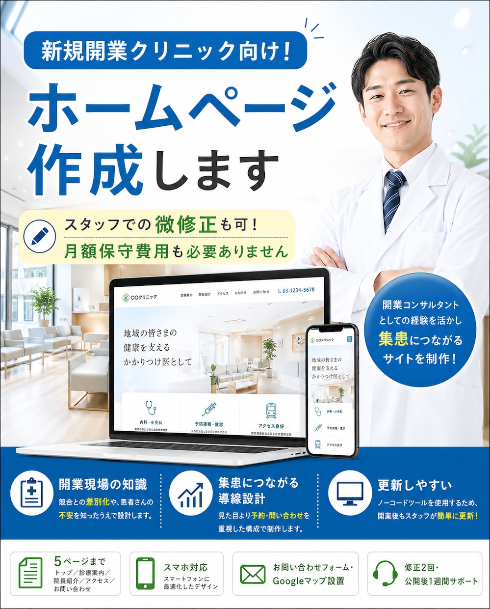 新規開業クリニック向け！ホームページ作成します スタッフでの微修正も可！月額保守費用も必要ありません イメージ1