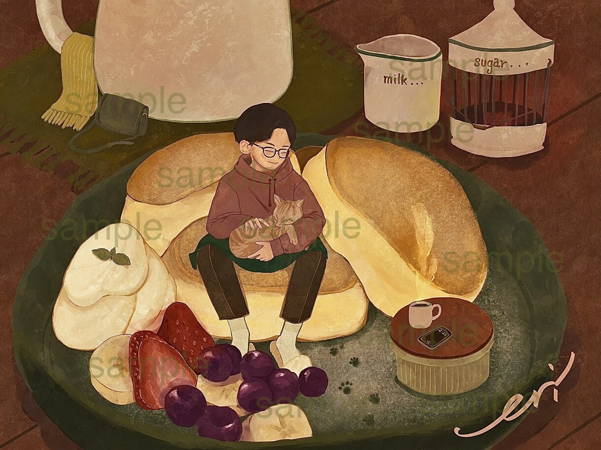 可愛いくて暖かいイラストを提供します 食べ物、飲み物などをモチーフにした女の子のイラストを描きます イメージ4