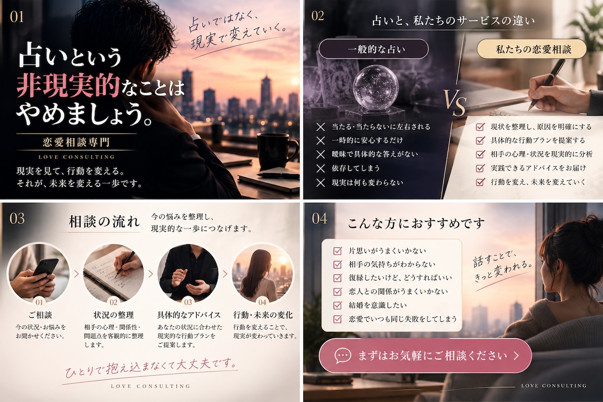 占いでは実現できない「現実の変化」を実現します 言い方悪いですが、占いは意味ありません。ただの気休めです。 イメージ1
