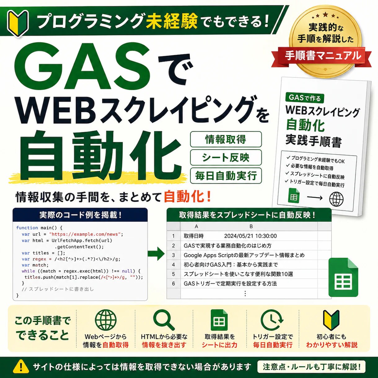 GASでWebスクレイピングする手順書を提供します 初心者向け！情報取得からスプレッドシートへの自動反映まで解説 イメージ1