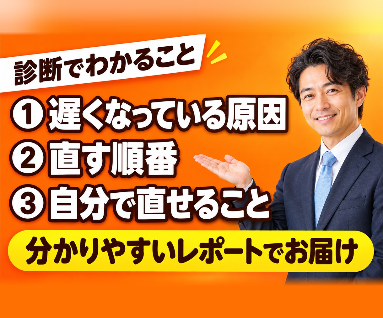 表示速度が遅い原因を診断し改善策をお伝えします URLだけで診断。原因と直す順番をレポートでご報告 イメージ2