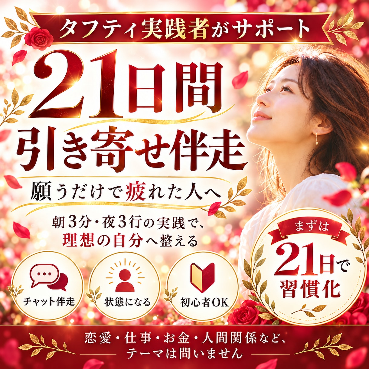 引き寄せを21日間チャットで一緒に実践します 願うだけで疲れた方へ｜朝3分・夜3行で実践 イメージ1