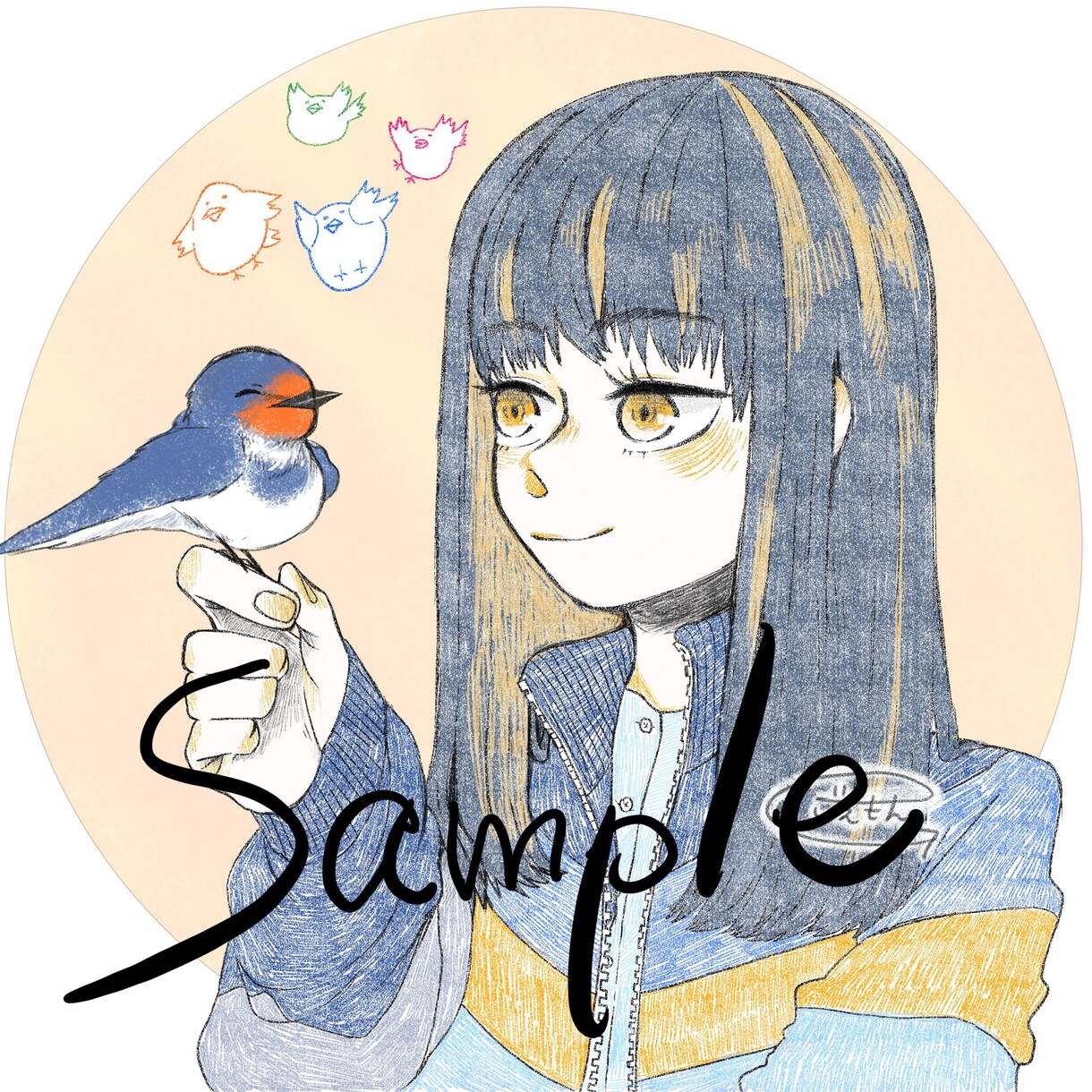 温かみのあるアイコンイラスト描きます 色鉛筆の優しい色味で印象的なアイコンヘッダーを描きます♪ イメージ1