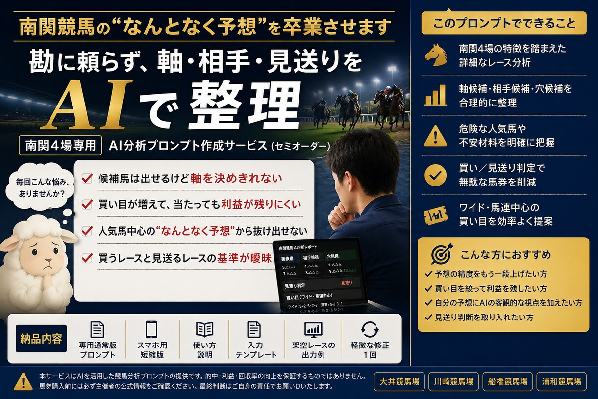 南関競馬の“なんとなく予想”を卒業させます 感覚頼みの予想を根拠ある分析へ イメージ5