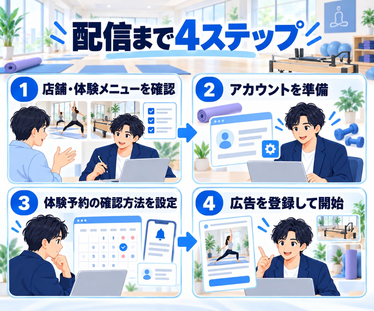ジム・ヨガ向けMeta広告を初期設定します 体験予約につながる広告準備をやさしくサポート イメージ3