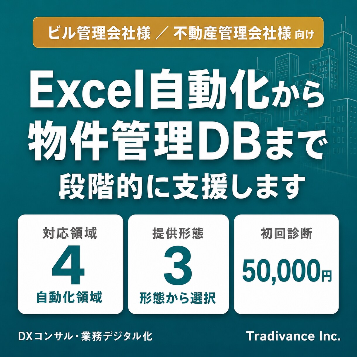 ビル管理会社の業務をDXでまるごと自動化します 現行Excel・スプシ・紙から不動産DXをまるごと支援します イメージ1