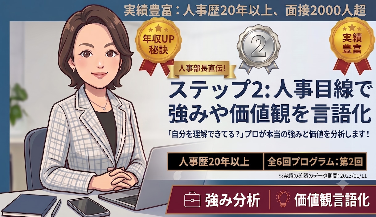 人事部長直伝！人事目線で強みや価値観を言語化します 「自分を理解できてる？」プロが本当の強みと価値を分析します！ イメージ1