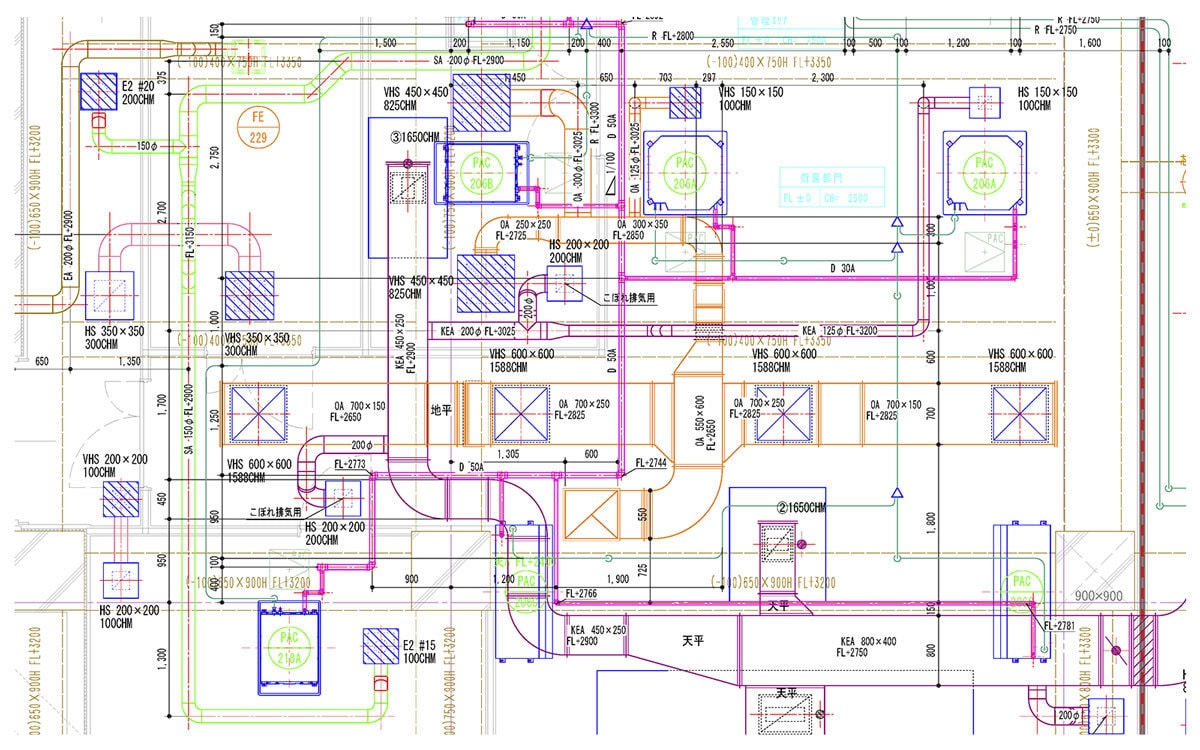 衛生・空調施工図作成します 平面図面で確認できない場所も詳細図、収まり検討します イメージ1