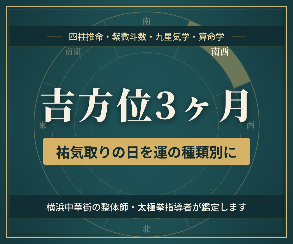 吉方位3ヶ月分の日と行き先を決めてお伝えします 祐気取り(大開運)の日を3ヶ月分、運の種類別に選びます イメージ1