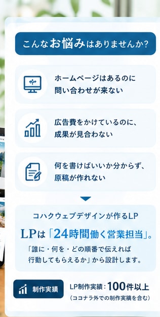 問い合わせが増えるLPを原稿なしでも制作します 100件超の実績｜構成・文章から作るので原稿なしでOK イメージ2