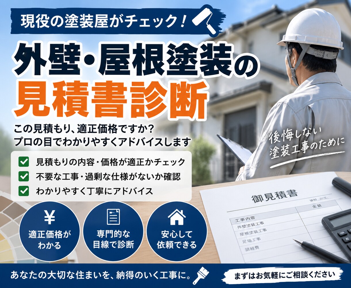 現役の塗装会社代表兼職人が塗装の見積書を診断します 提案された金額・塗料・工事内容を第三者目線でチェックします！ イメージ1